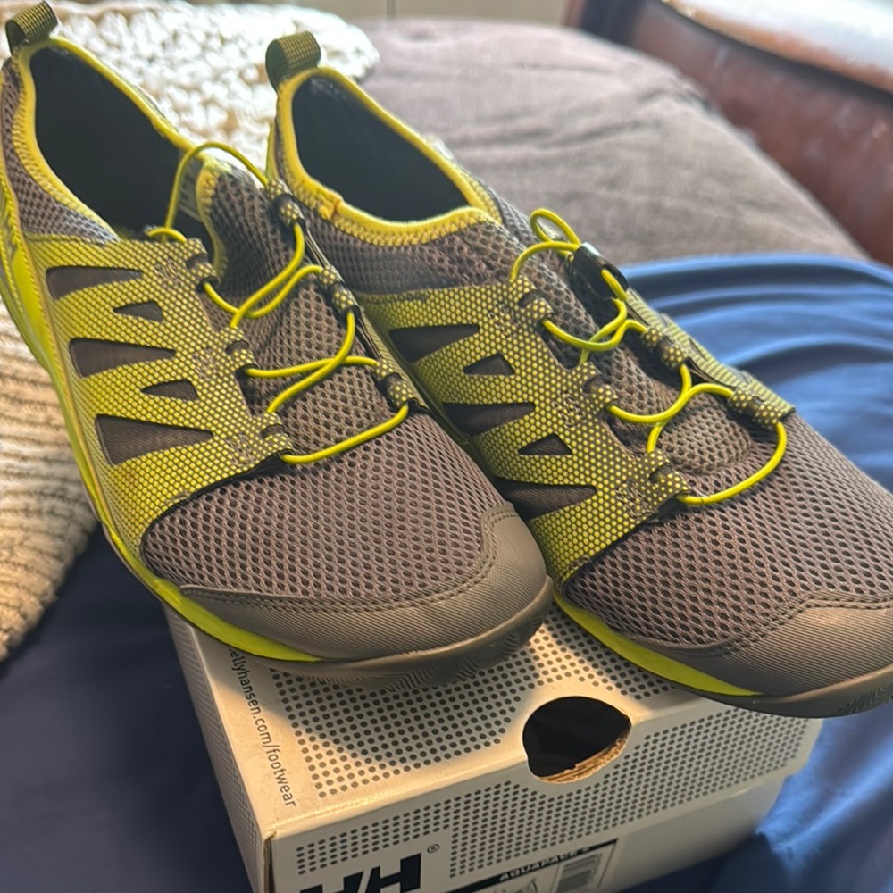 Gray and Yellow Athletic Shoes